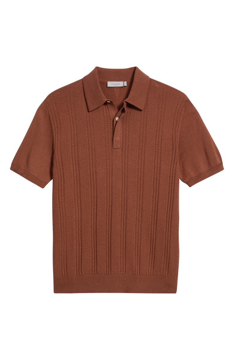 Canali Ribbed Cotton Blend Polo Sweater, Alternate, color, Light Brown