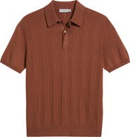 Canali Ribbed Cotton Blend Polo Sweater