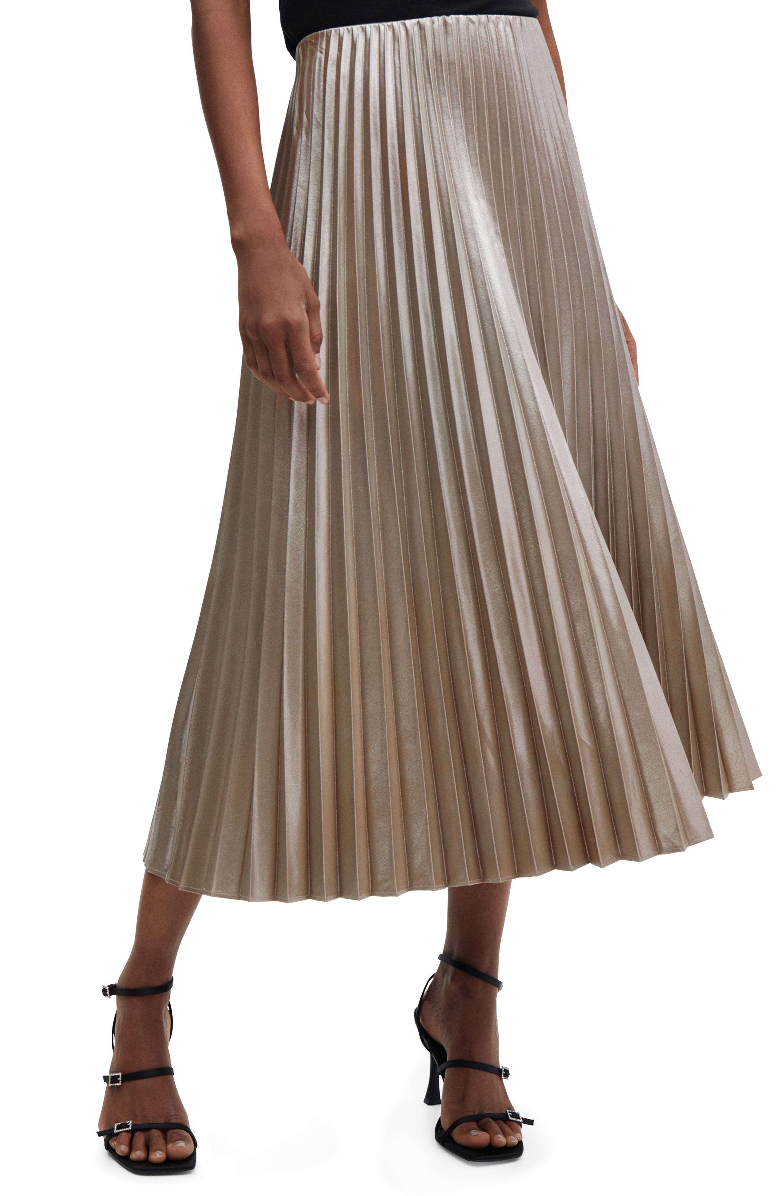 MANGO Disco Metallic Pleated Midi Skirt