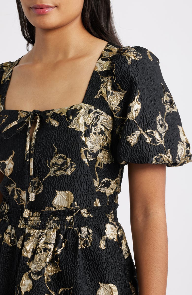 Vince Camuto Metallic Floral Jacquard Dress, Alternate, color, Black Gold