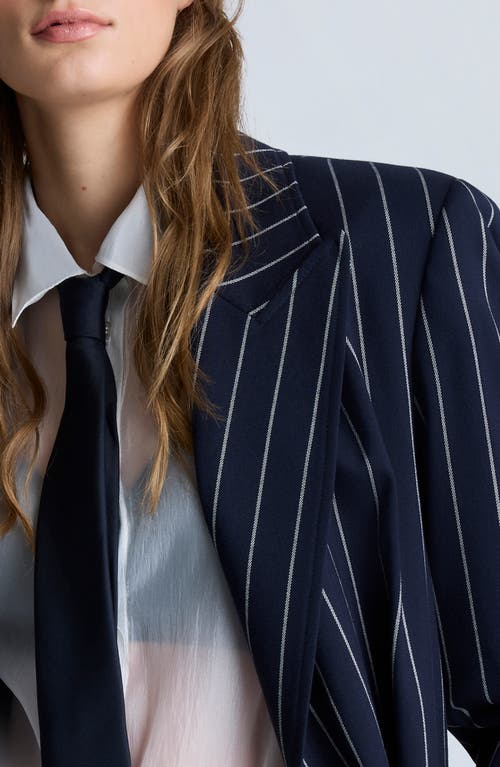Kenneth Cole Women's Pinstriped Double-breasted Jacket In Dark Navy/pure White