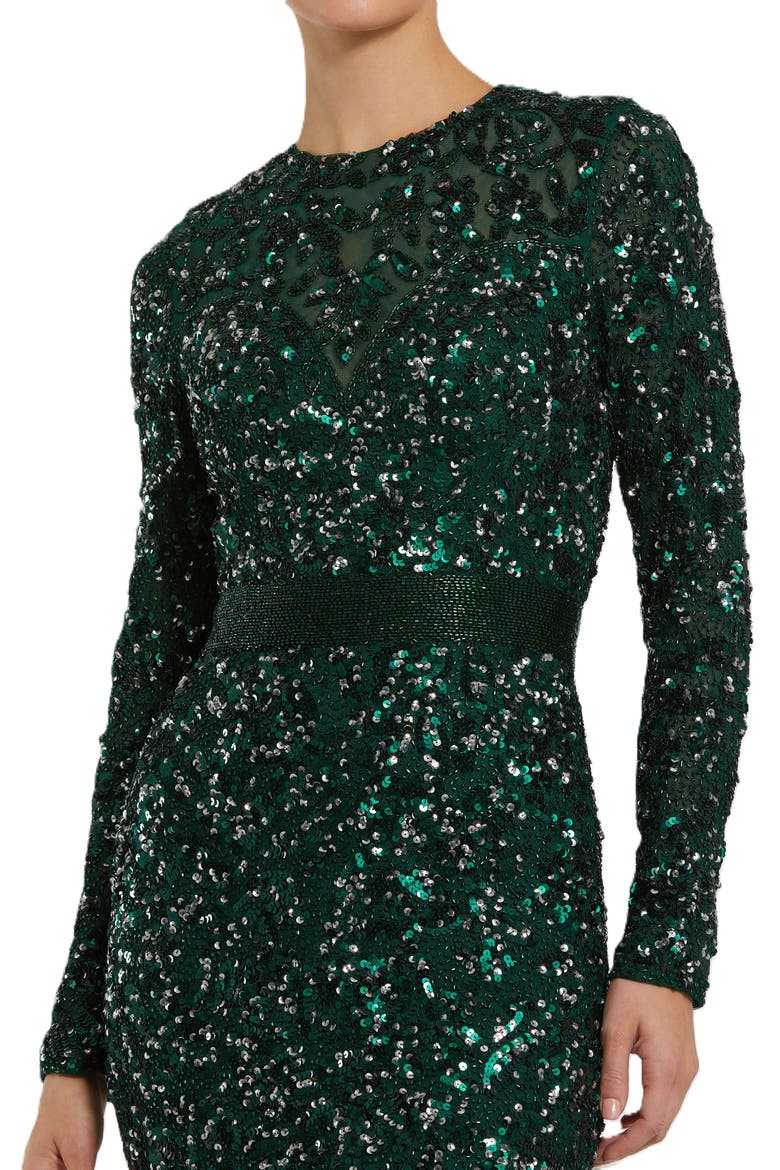 Long Sleeve Embellished Sequin Gown, Alternate, color, Forest Green