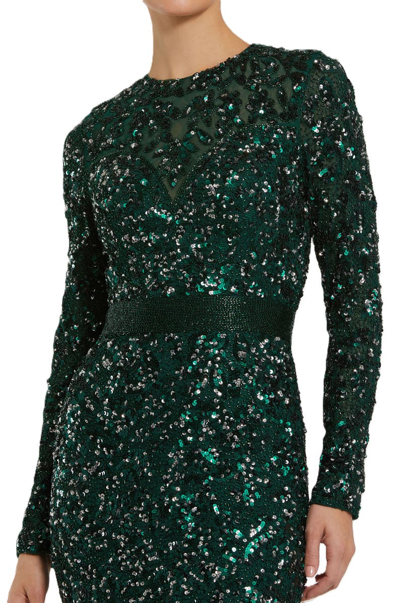 Mac Duggal Long Sleeve Embellished Sequin Gown, Alternate, color, Forest Green