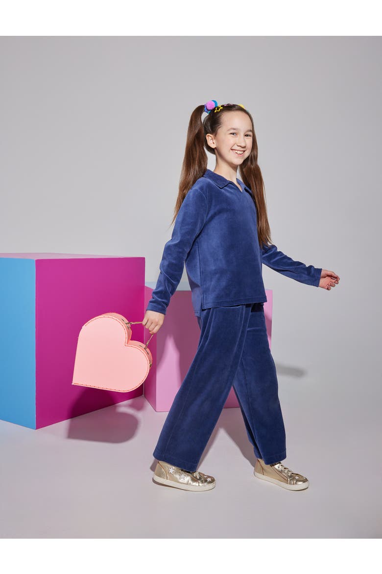 Kids' Velour Polo Pullover, Alternate, color, Navy Velour