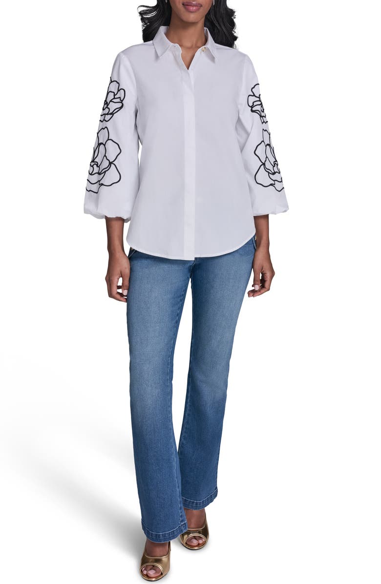 KARL LAGERFELD PARIS Floral Puff Sleeve Shirt, Alternate, color, White