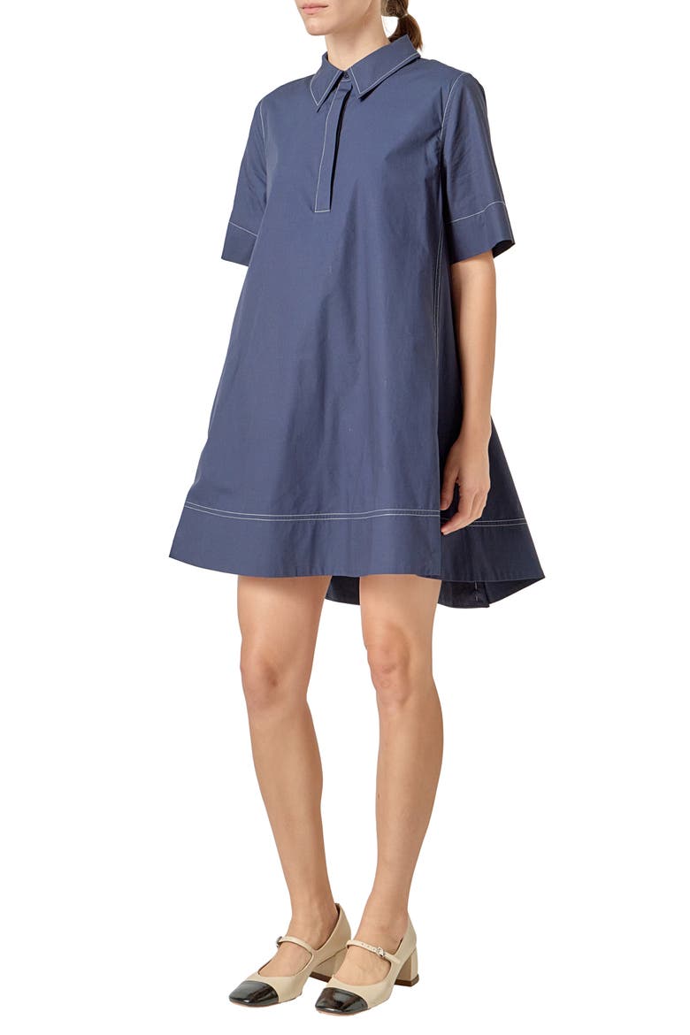 Contrast Detail Mini Shirtdress, Alternate, color, NAVY