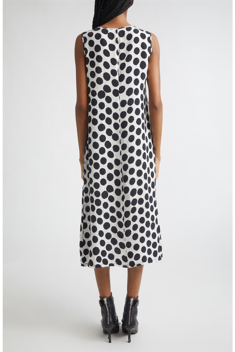 Sleeveless Polka Dot Cupro Midi Dress, Alternate, color, WHITE WITH BLACK POLKA DOT