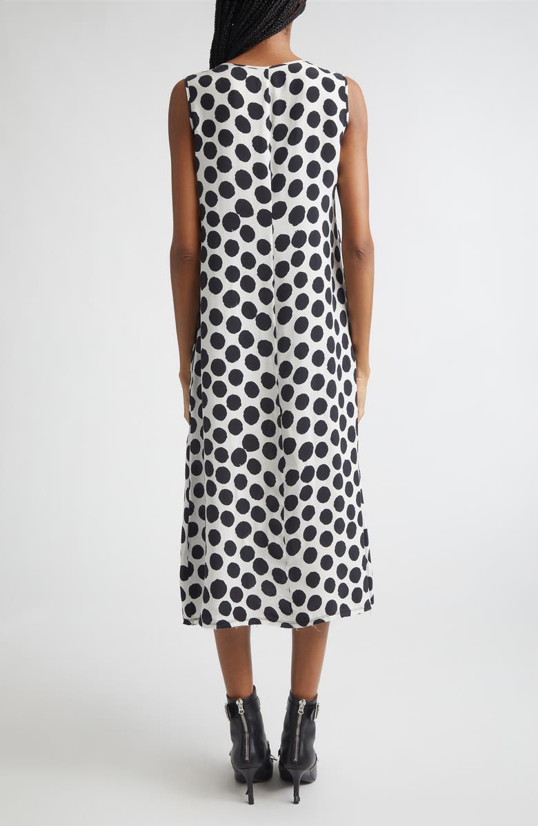 R13 Sleeveless Polka Dot Cupro Midi Dress, Alternate, color, White With Black Polka Dot