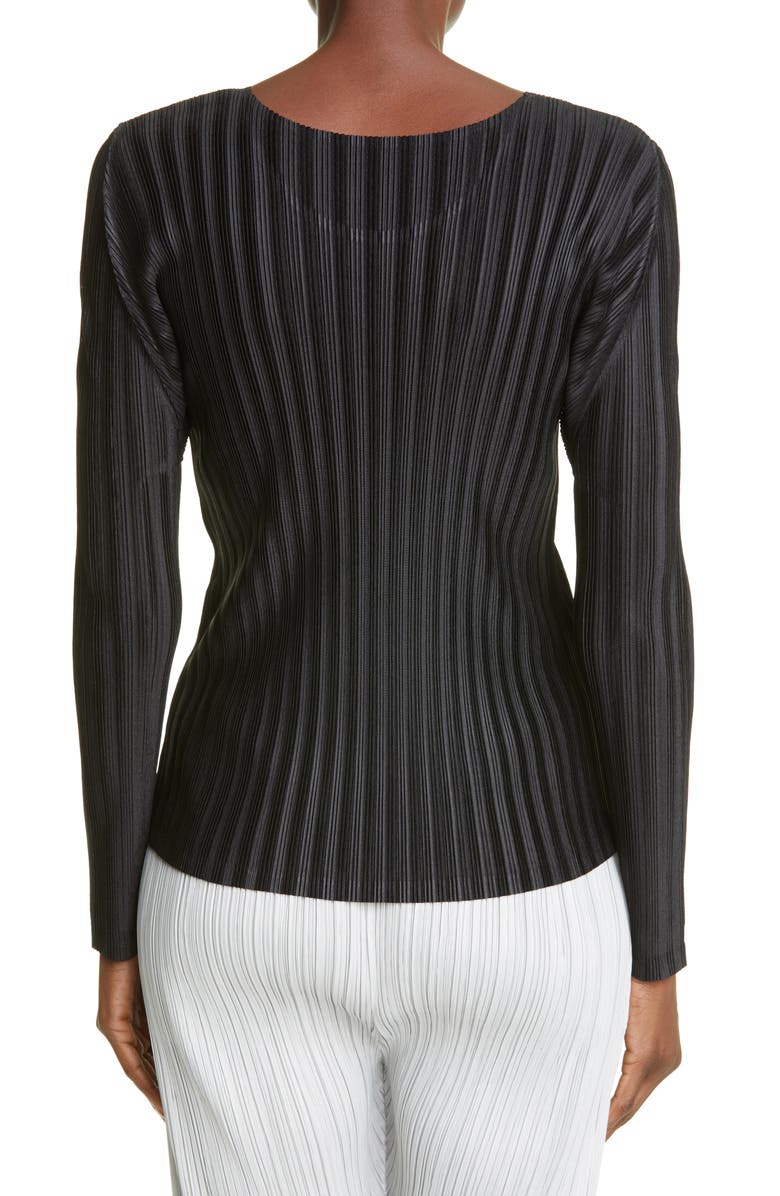 Pleats Please Issey Miyake Pleated Long Sleeve Top, Alternate, color, Black