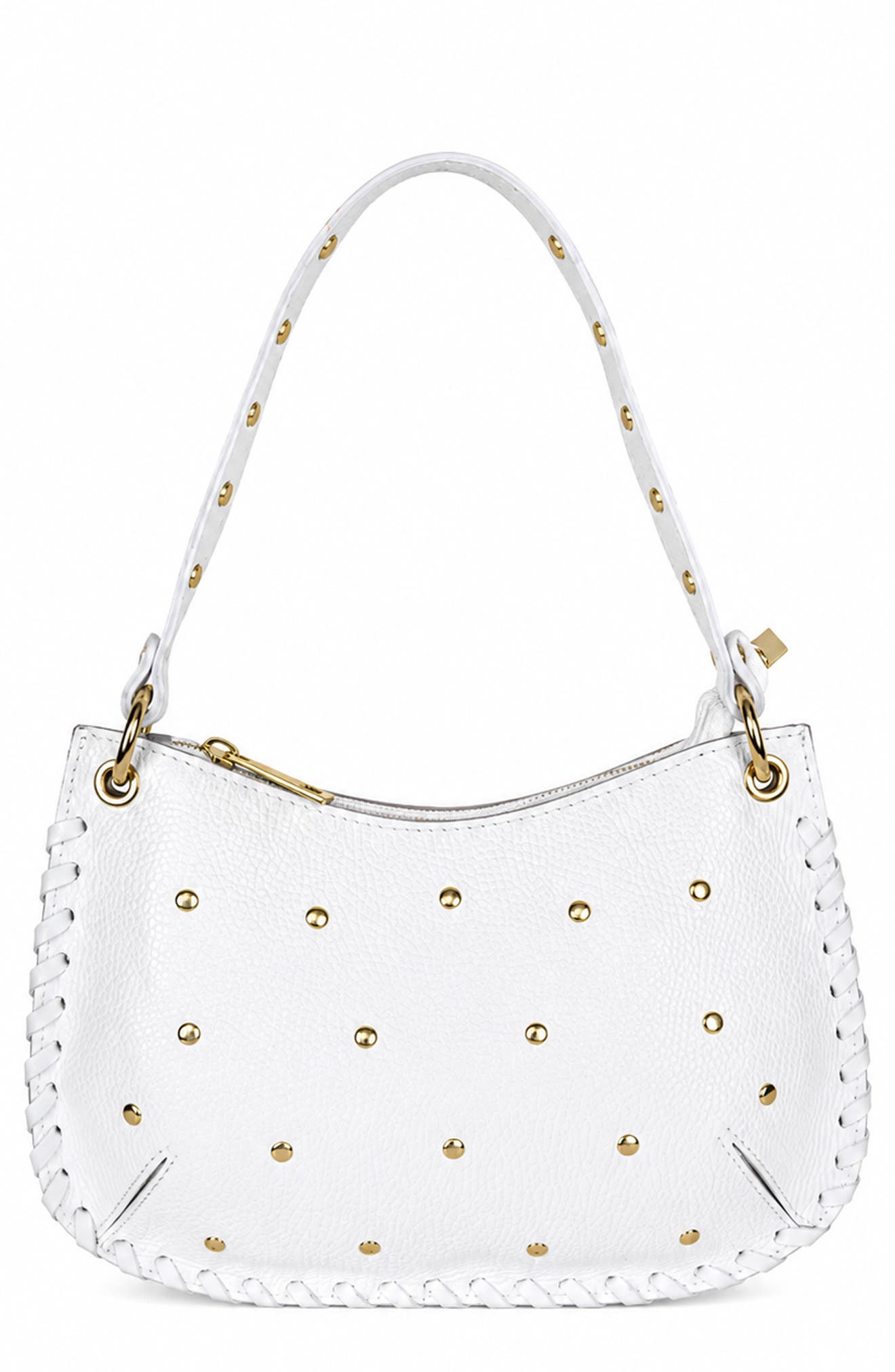 Elisabetta Studded Leather Shoulder Bag, Main, color, WHITE