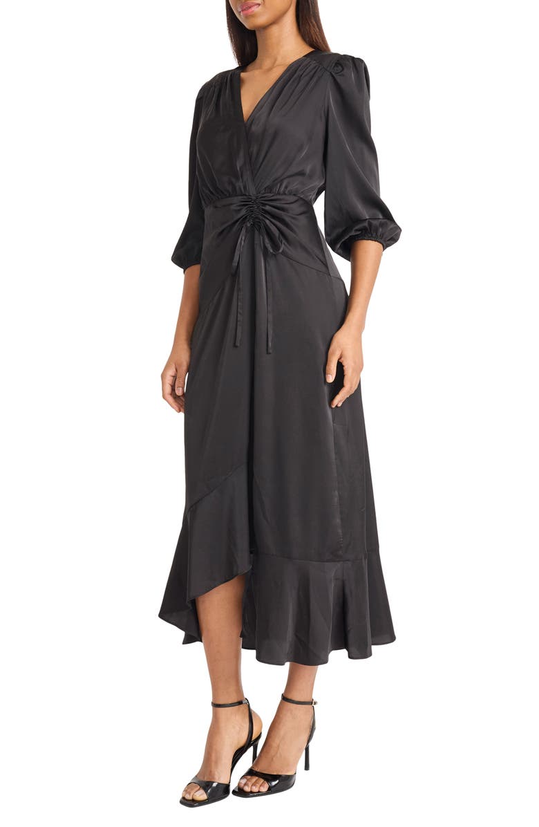 Donna Morgan Front Tie Satin Midi Dress, Alternate, color, 