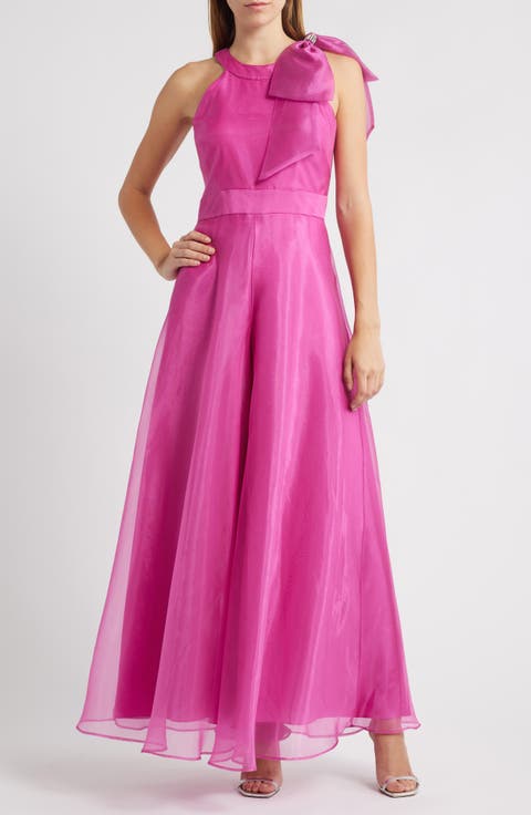 Bow Detail One-Shoulder Taffeta Jumpsuit