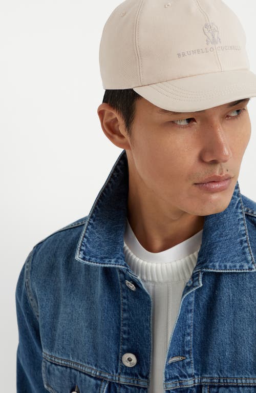 Brunello Cucinelli Baseball Cap In Garment-dyed Twisted Cotton Gabardine With Embroidered Logo In Sand