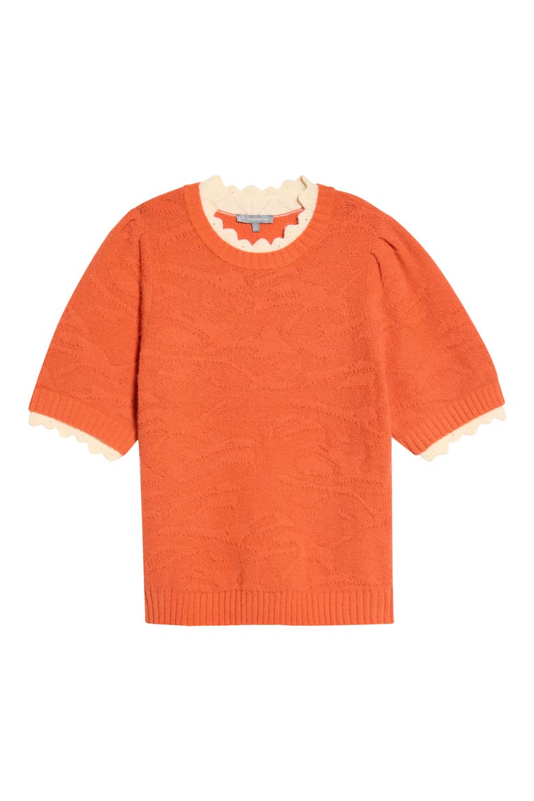 Scallop Trim Puff Sleeve Sweater, Alternate, color, SUNRISE/ ECRU