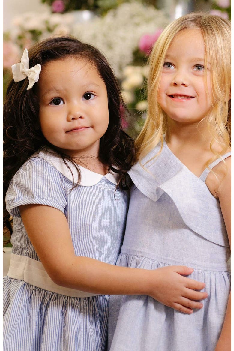 Girls' Organic Seersucker Peter Pan Collar Dress, Toddler, Alternate, color, Blue Seersucker
