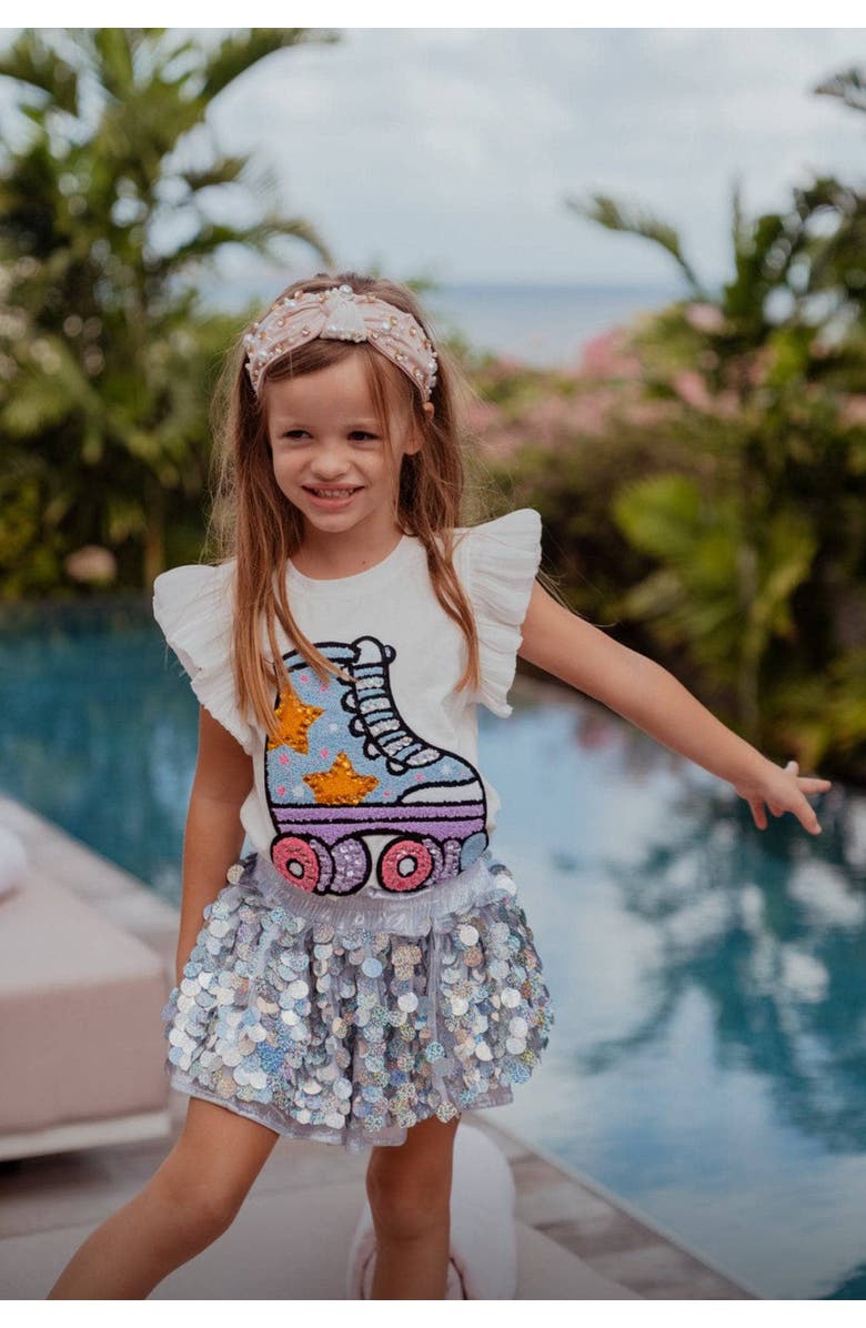 Lola + The Boys Paillette Metallic Skort, Alternate, color, Silver