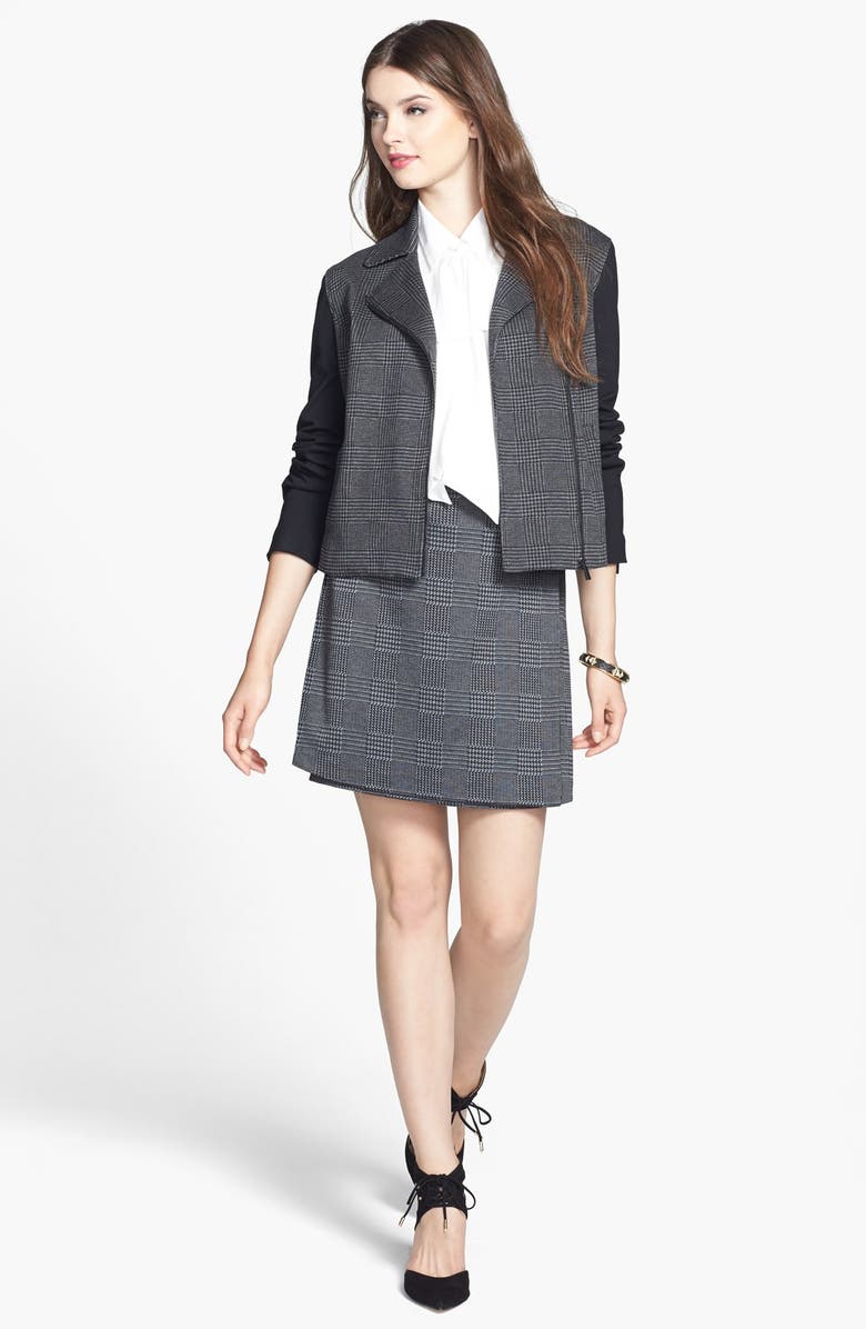 Vince Camuto Glen Plaid Faux Wrap Miniskirt, Alternate, color, Medium Heather Grey