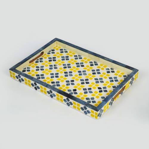 Mela Artisans Marigold Mosaic Bone Inlay Tray In Yellow