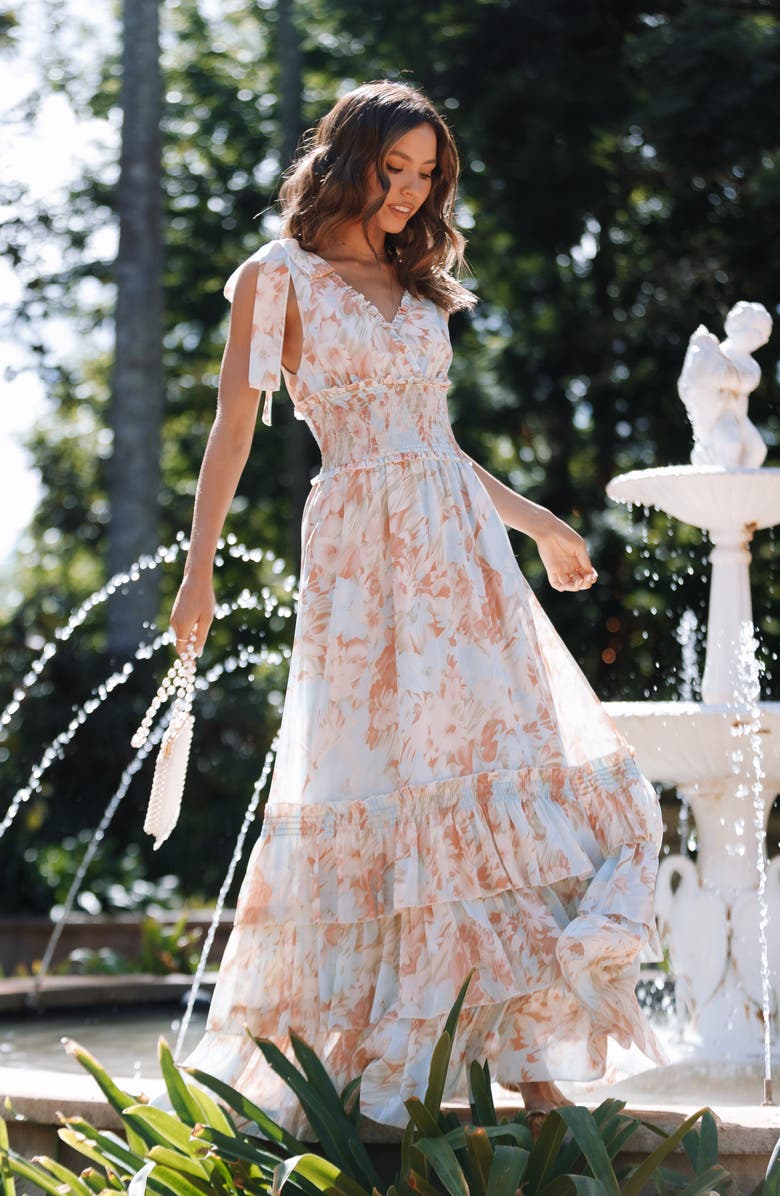 Petal & Pup Christabel Floral Print Sleeveless Tiered Maxi Dress, Alternate, color, Blue Floral