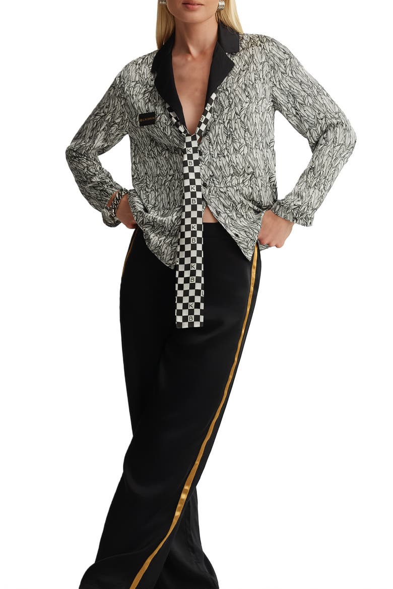 Feathers Black and White  Unisex Long Pajama Set, Alternate, color, Black & White