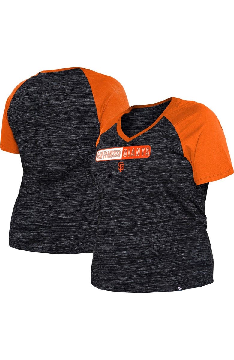 New Era Women's New Era Black San Francisco Giants Plus Size Space Dye Raglan V-Neck T-Shirt, Main, color, Black