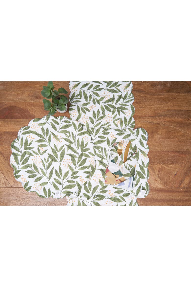 Joelle Cotton Table Runner 14" x 51" - Vibrant Floral & Palm Leaf, Alternate, color, Green