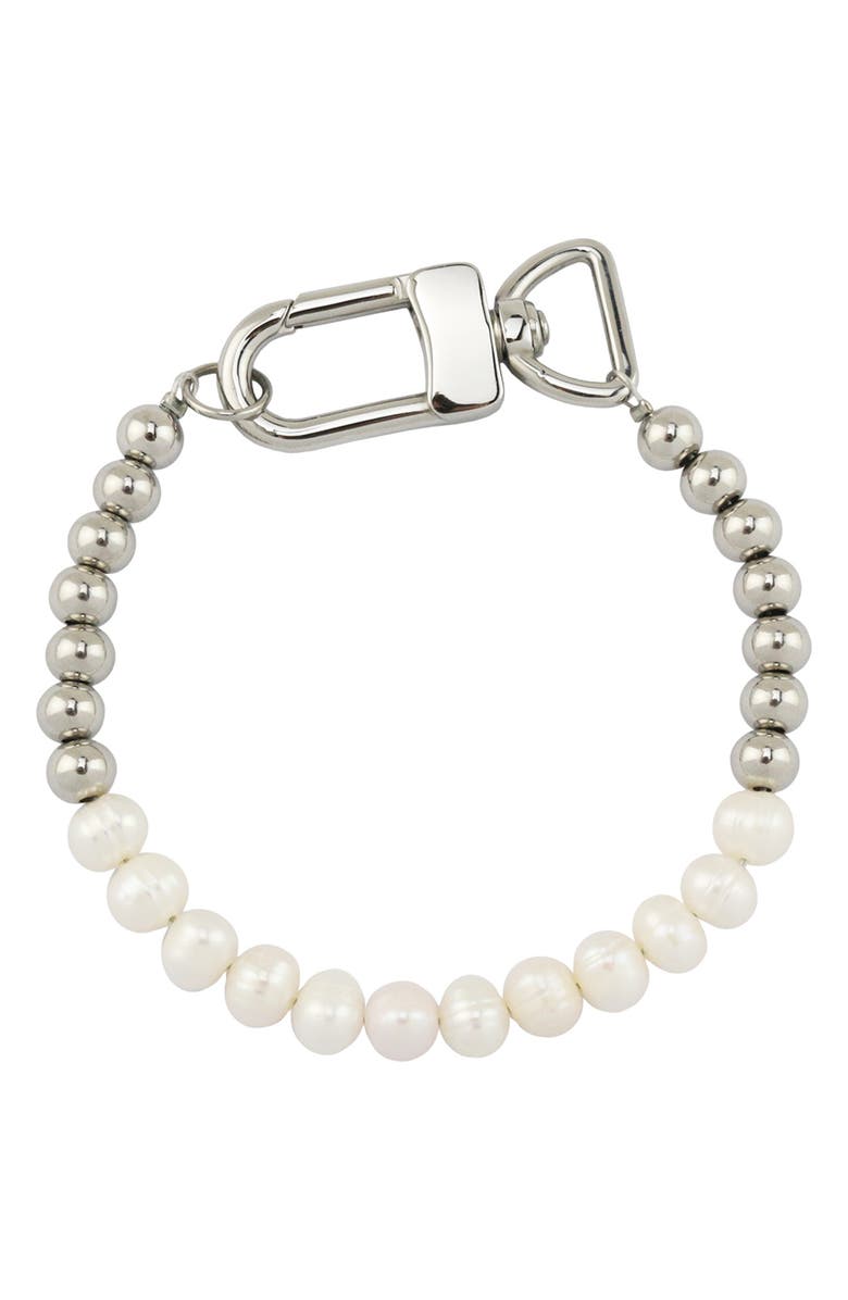 REBL Faux Pearl Beaded Bracelet, Main, color, Silver And Pearl