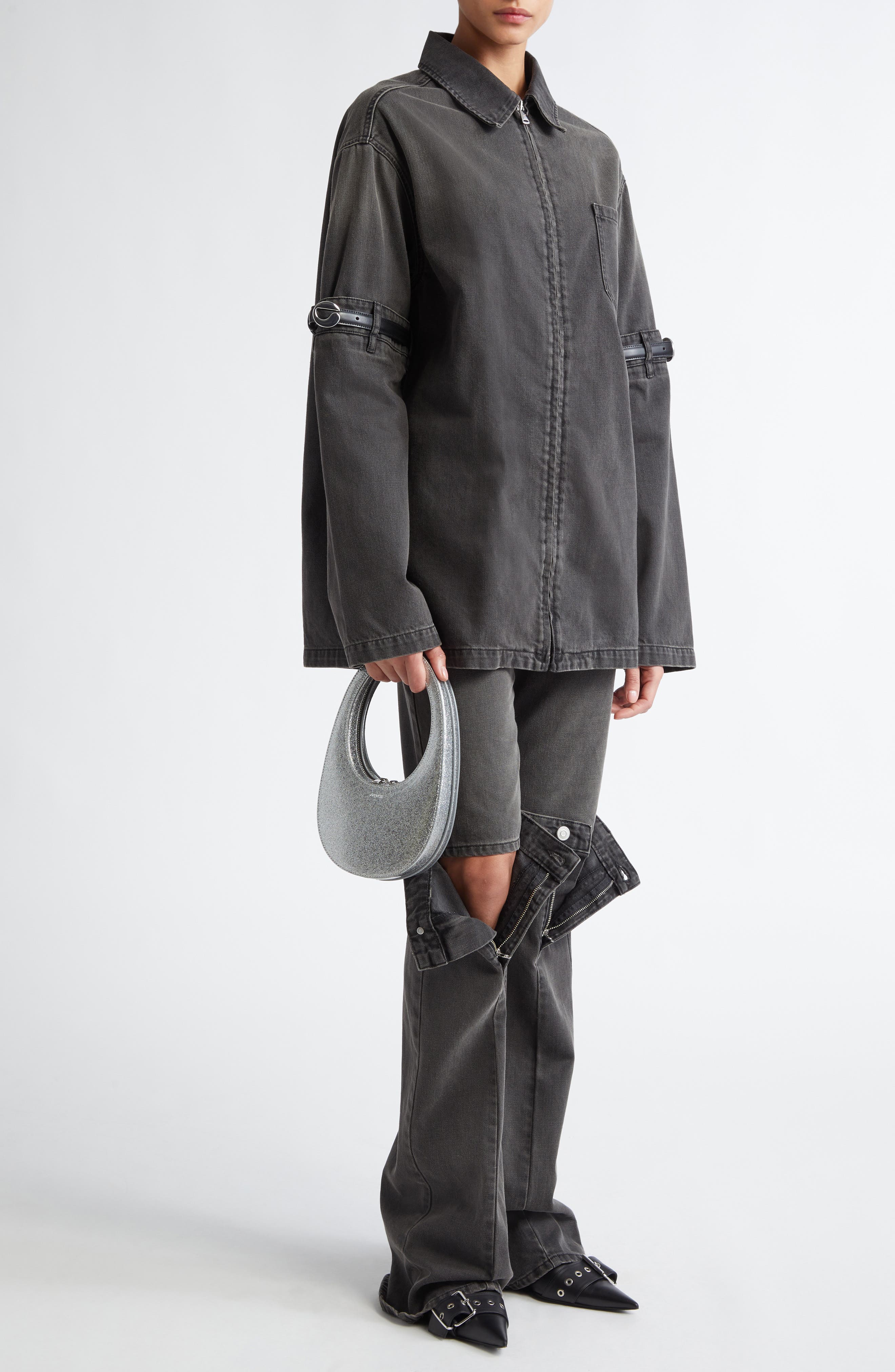 Coperni Mini Swipe Sparkle Leather Top Handle Bag, Alternate, color, 