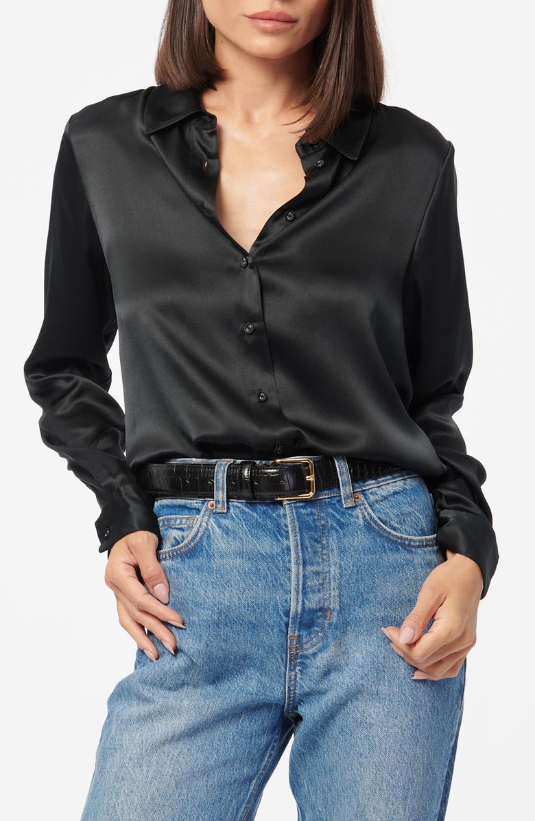 CAMI NYC Crosby Silk Charmeuse Button-Up Shirt, Main, color, Black