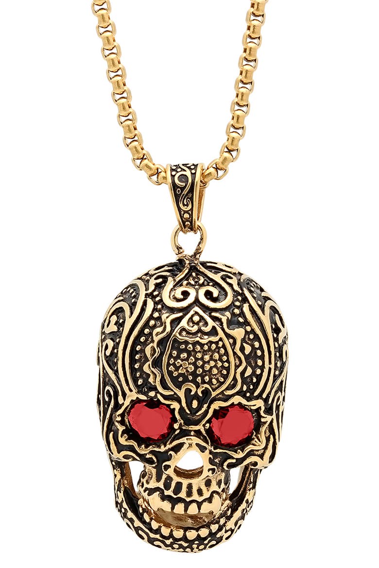 18K Gold Plated Stainless Steel Skull Pendant Necklace, Main, color, YELLOW