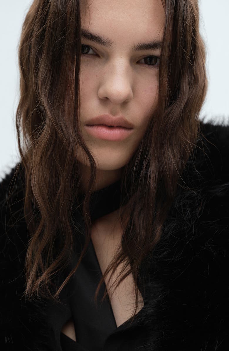 MANGO Wool Blend Coat with Removable Faux-Fur Trim, Alternate, color, Black