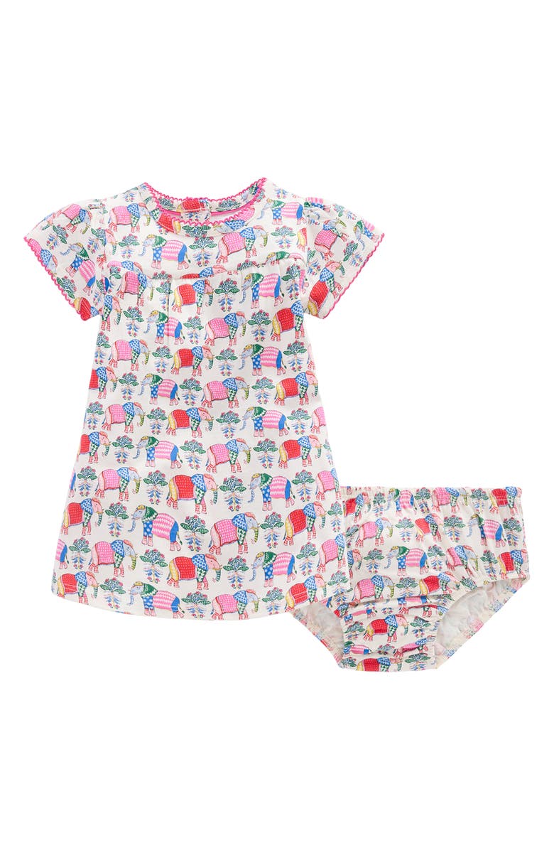 Mini Boden Gathered Jersey Dress, Main, color, Multi Small Elephant