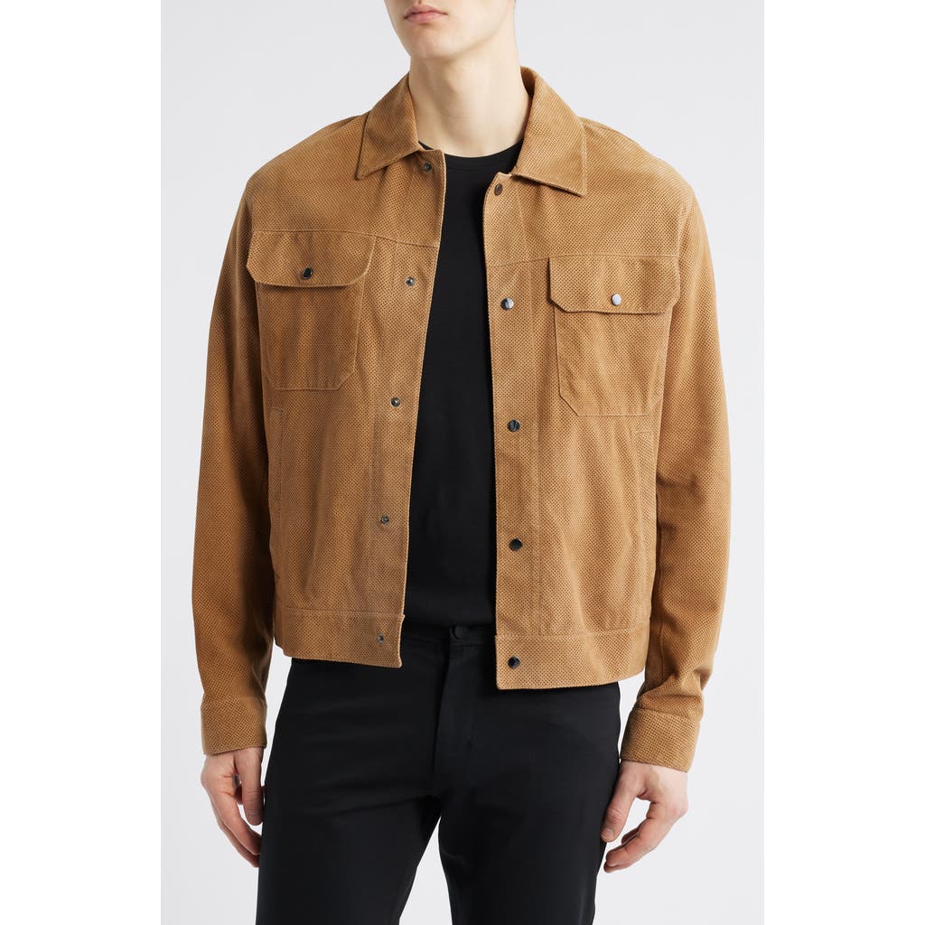 Emporio Armani Perforated Goatskin Suede Jacket In Sand