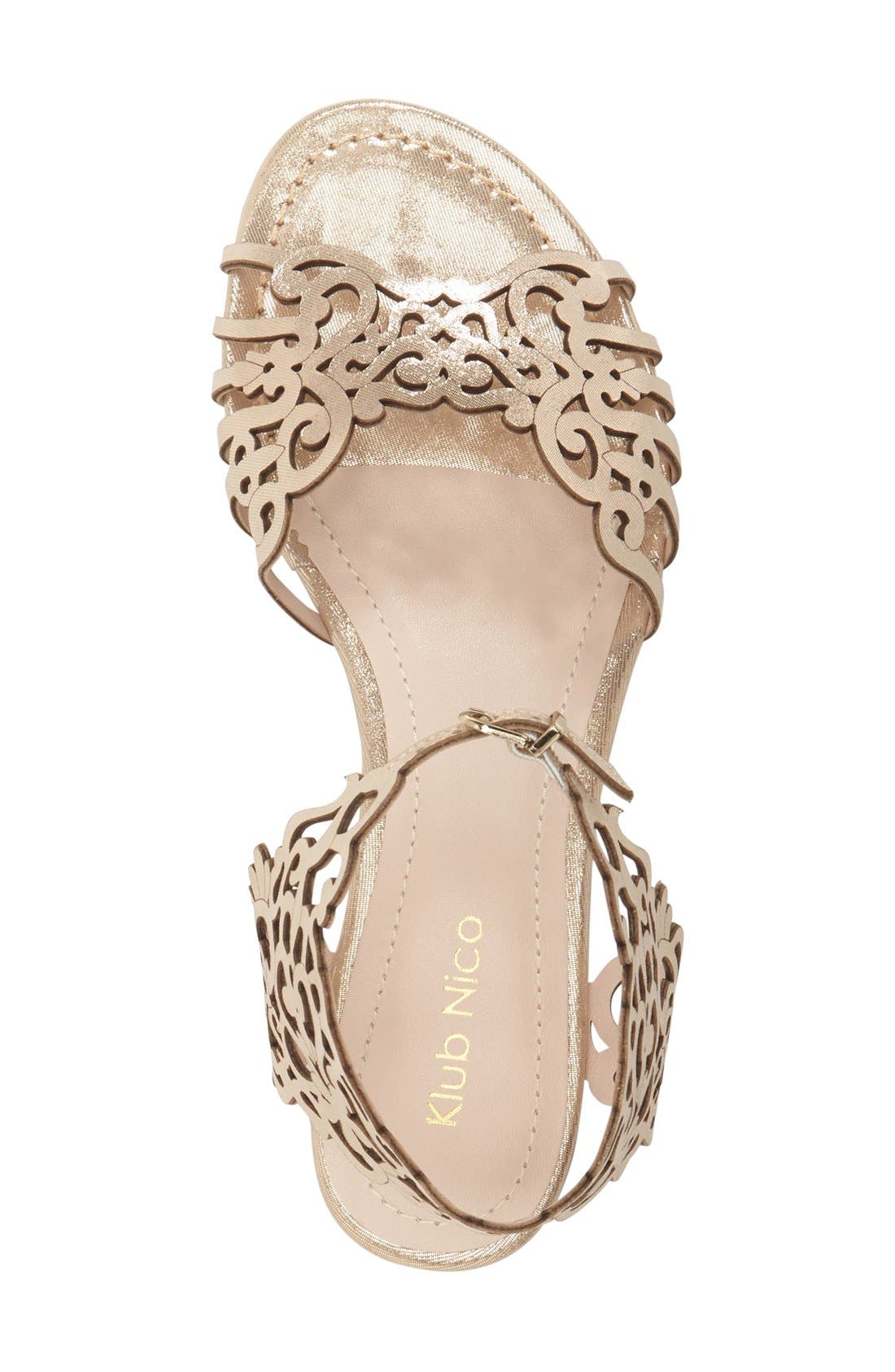 Klub Nico 'Juene' Laser Cut Flat Sandal, Alternate, color, Champagne Nubuck Leather