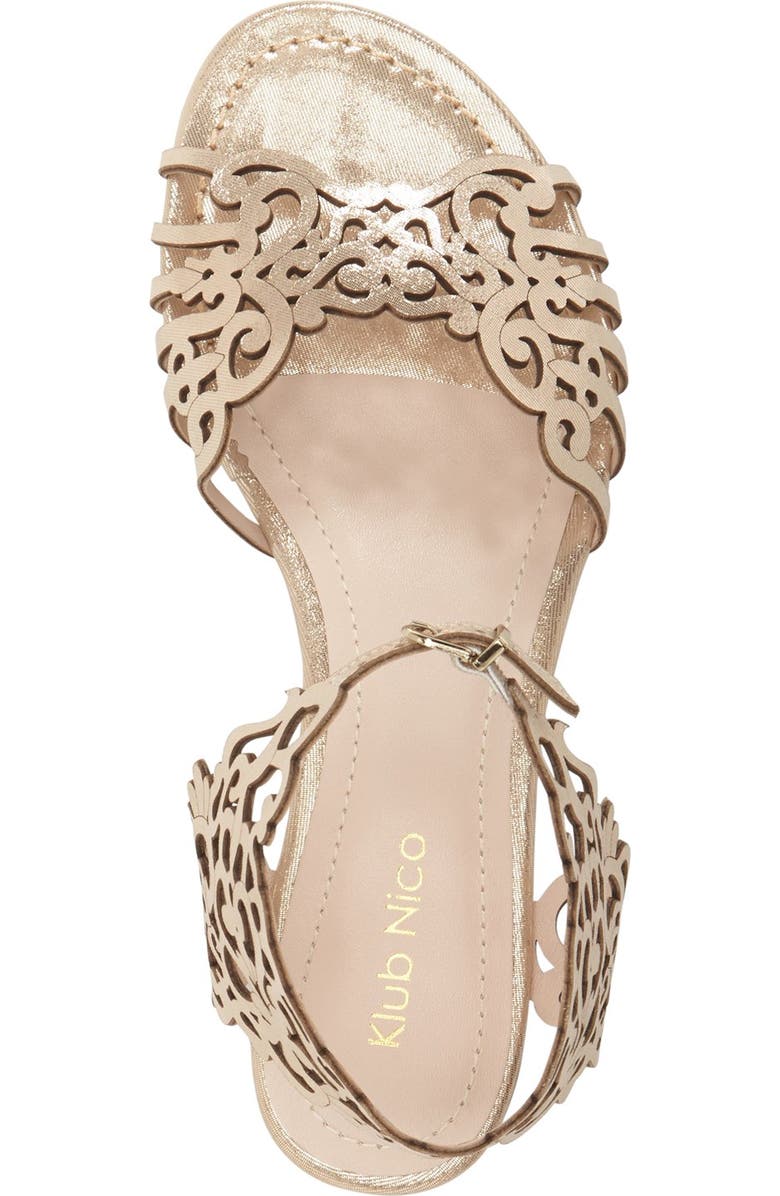 Klub Nico 'Juene' Laser Cut Flat Sandal, Alternate, color, Champagne Nubuck Leather