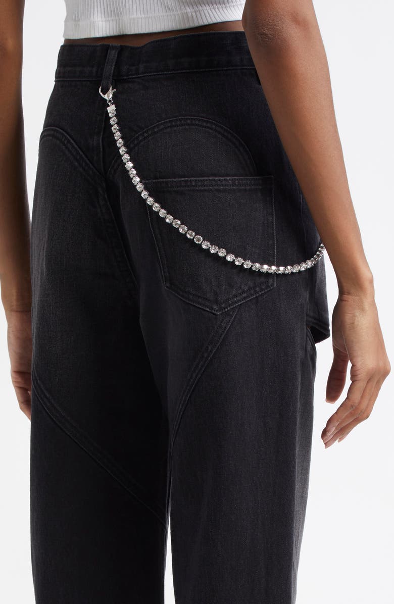 Area Slit Straight Leg Jeans with Crystal Chain, Alternate, color, Black