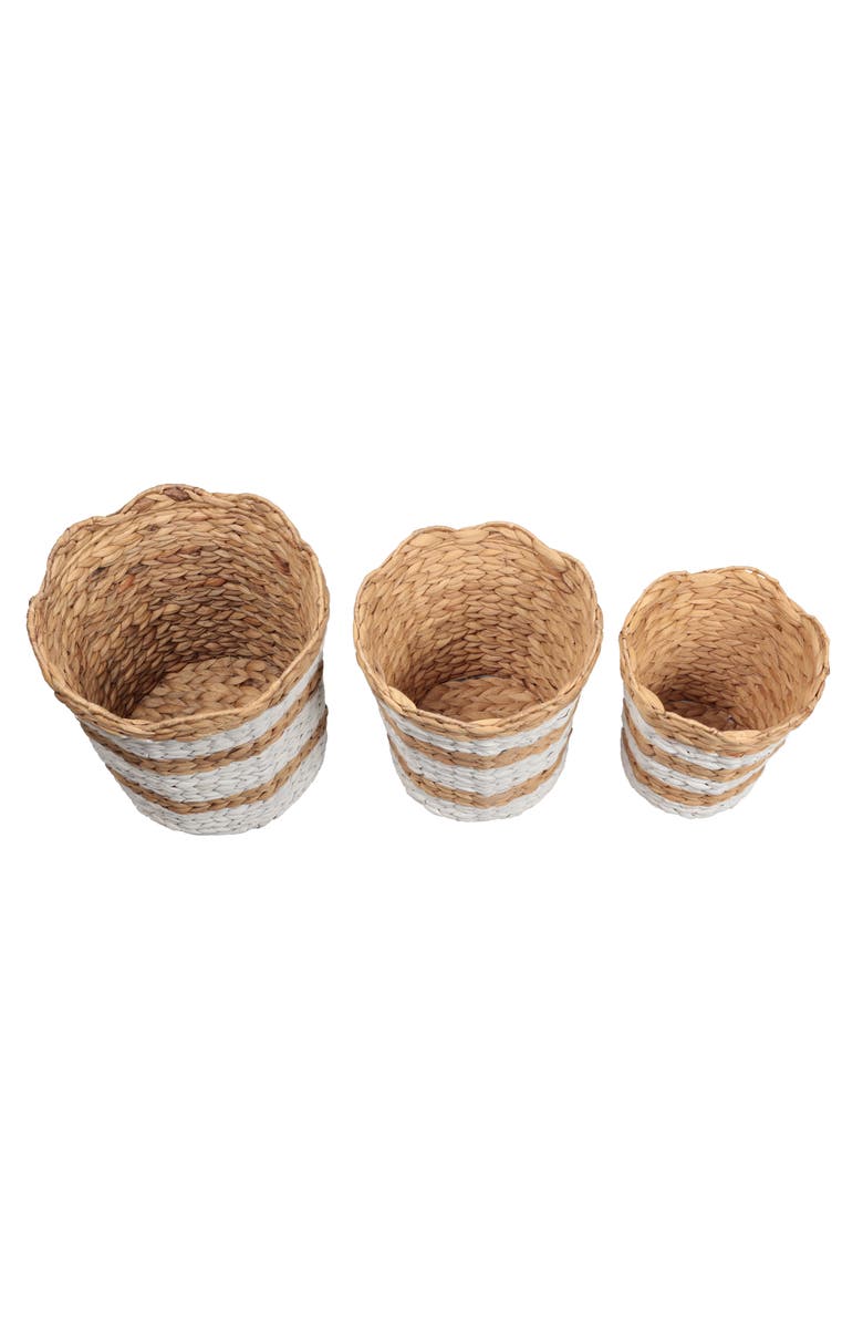 HAPPIMESS Calvin Handwoven Water Hyacinth Scalloped Edge Nesting Baskets, Alternate, color, White/Natural