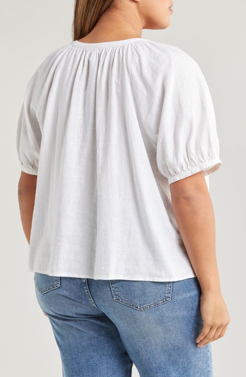 Caslonr Caslon(r) Linen Blend Puff Sleeve Top In White
