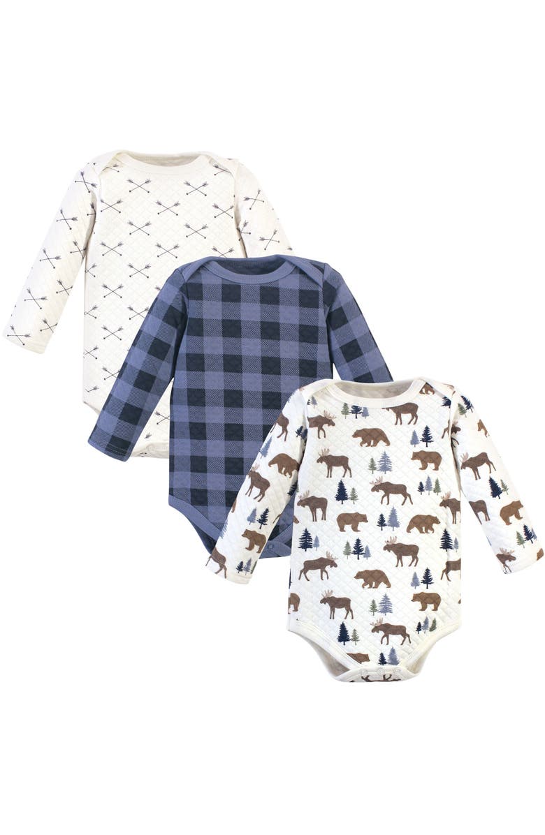 Hudson Baby Quilted Long Sleeve Cotton Bodysuits, Main, color, Moose Bear