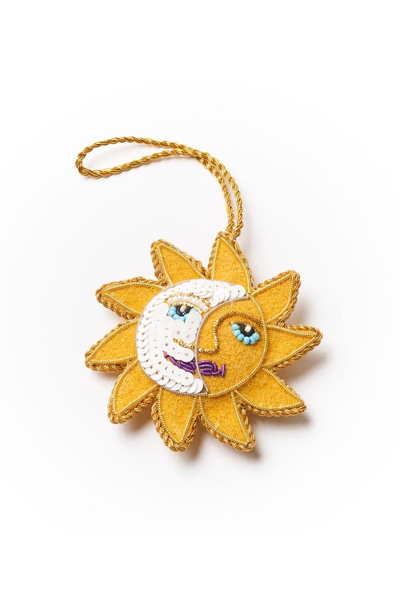Matr Boomie Larissa Plush Sun Moon Felt Ornament - Hand Embroidered, Main, color, Yellow