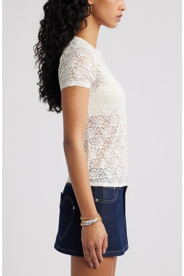 Short Sleeve Stretch Lace Top, Alternate, color, IVORY