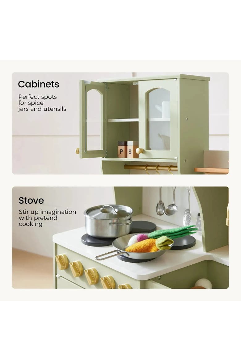 Serenity Wooden Play Kitchen Set in Green for Toddlers, Alternate, color, Multicolor