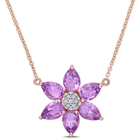 Gemstone & Diamond Floral Necklace 10K