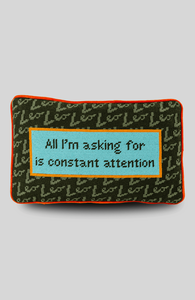 Furbish Leo Needlepoint Pillow, Main, color, Dark Green