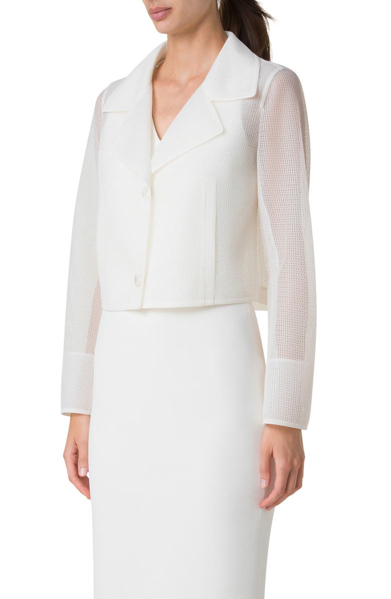 Akris Alice Techno Grid Double Layer Crop Jacket, Alternate, color, Pure White