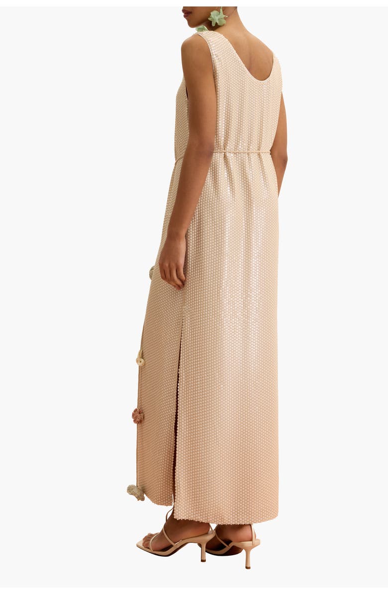 Malva Florea Sleeveless Sequin Maxi Dress With Floral Tassels, Alternate, color, Beige