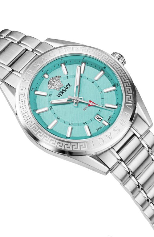 Shop Versace V-code Gmt Bracelet Watch, 42mm In Stainless Steel