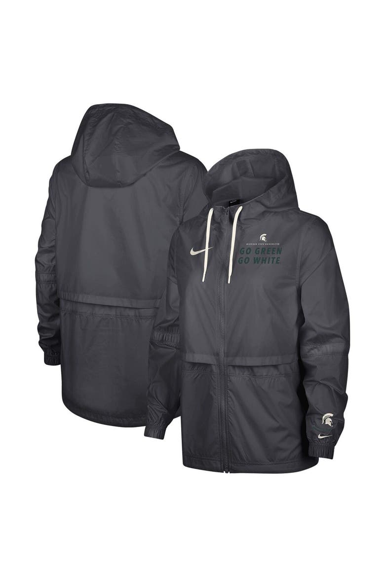 Women's Nike Anthracite Michigan State Spartans 2-Hit Windrunner Performance Full-Zip Jacket, Main, color, Anthracite
