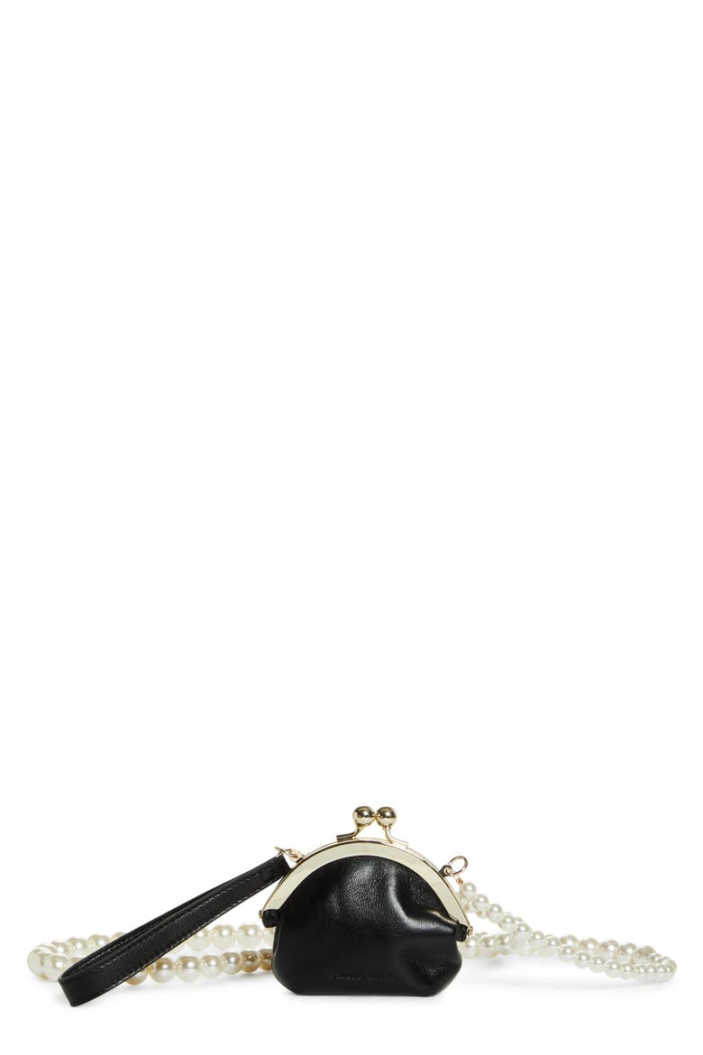 Leather Crossbody Coin Purse, Main, color, BLACK/ PEARL2