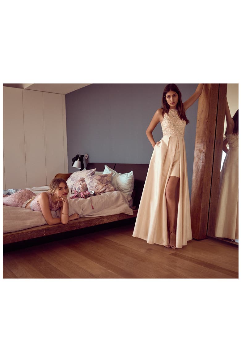 Embellished Taffeta Ballgown, Alternate, color, LIGHT CHAMPAGNE